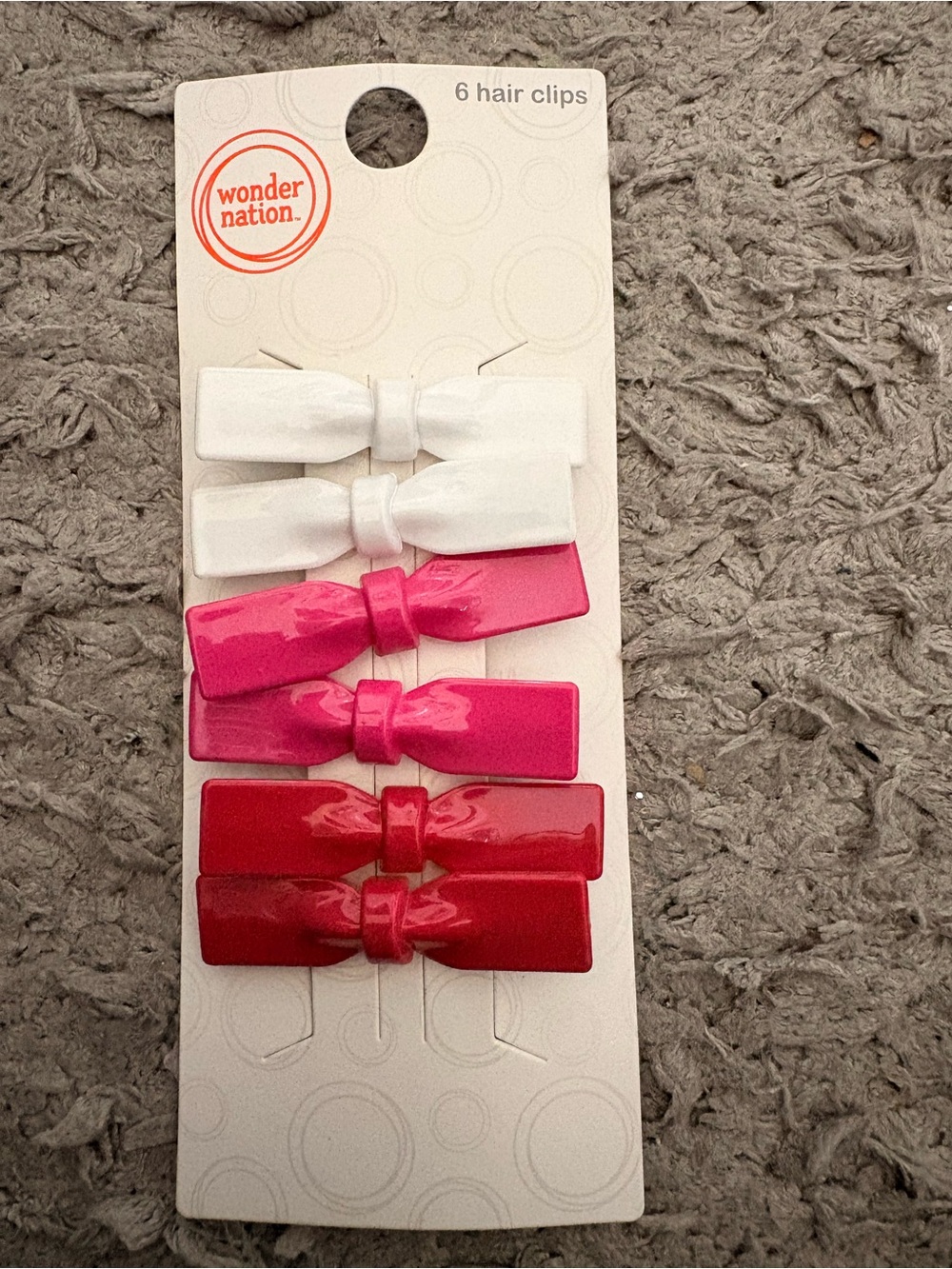 wonder nation Bow Hair Clips in White, Hot Pink & Red - 6 Pack